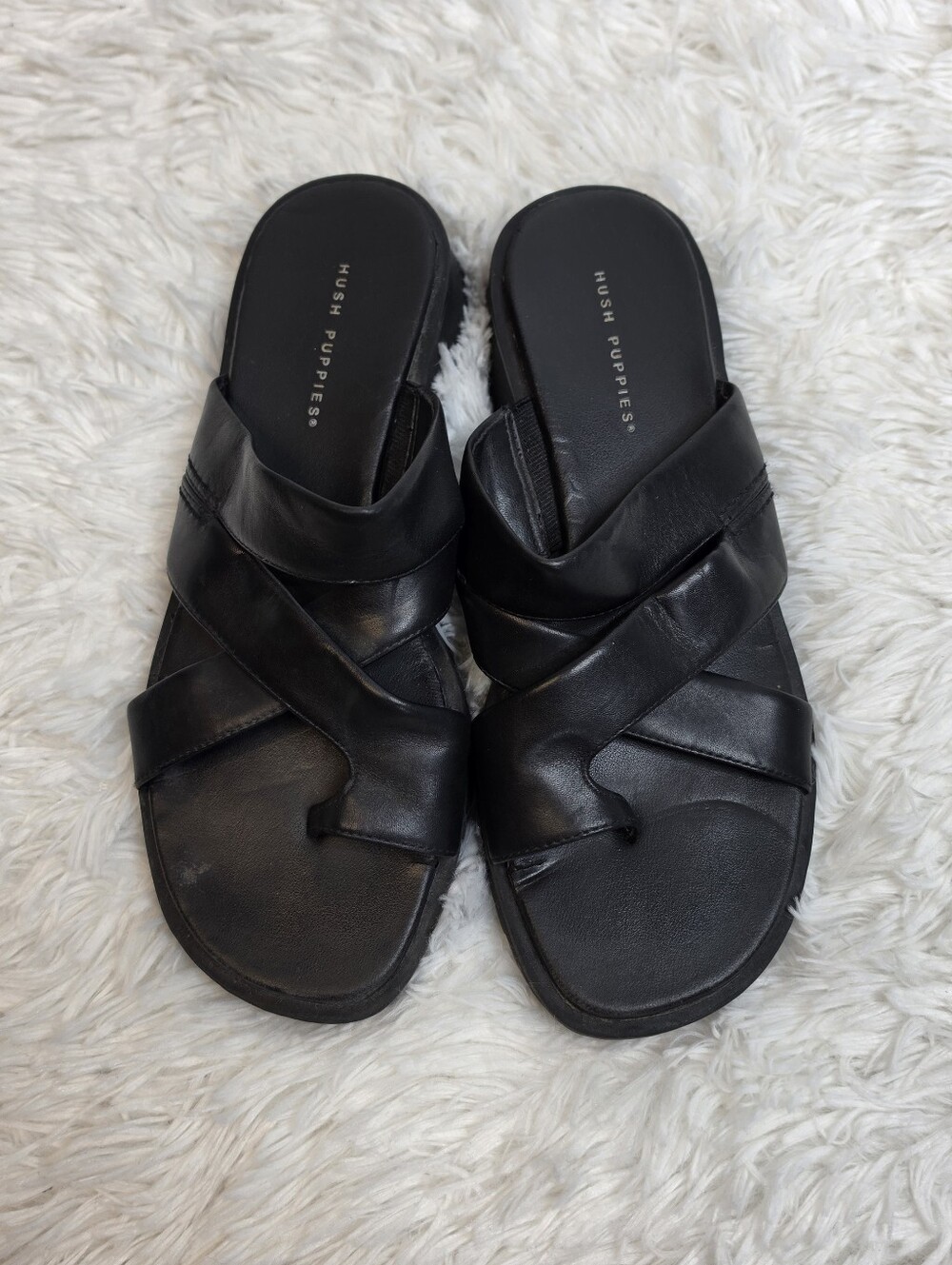 Hush Puppies Y2k 90s Goth Black Crisscross Slide Sandals Sz 8.5 - Picture 2 of 7